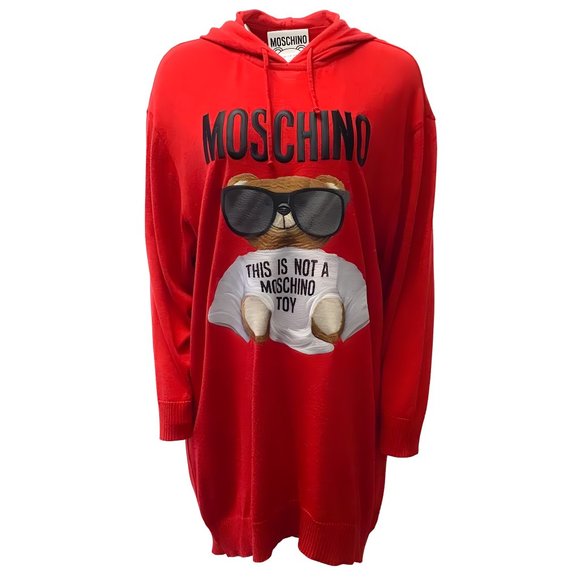 Moschino Red Wool Teddy Hoodie Dress - Picture 1 of 4